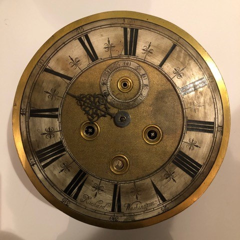 Long-case clock dial signed Richard Washington. C.1695